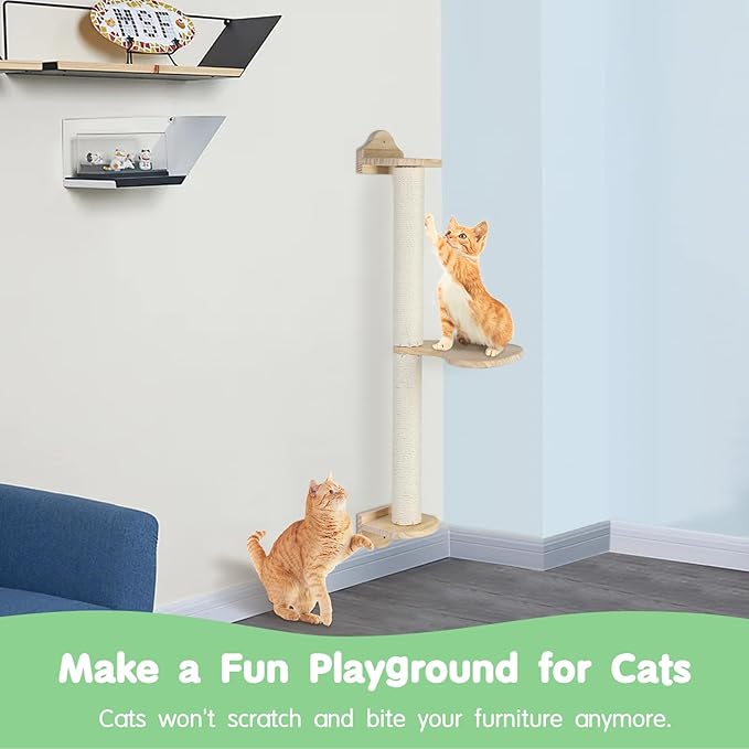 Dorakitten Cat Scratching Posts, 2 PCS, Sisal Hemp, Wall Mounted, Modern Style, Large Breed Friendly