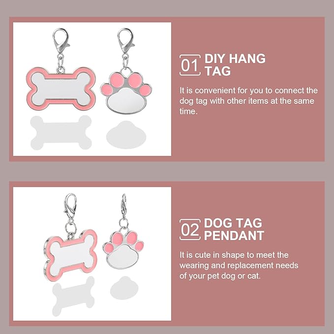 BESTYASH Sublimation Blank Pet Id Tags Set for DIY Heat Transfer Bone and Paw Shape for Dogs and Cats Sturdy Pet Supplies Accessory