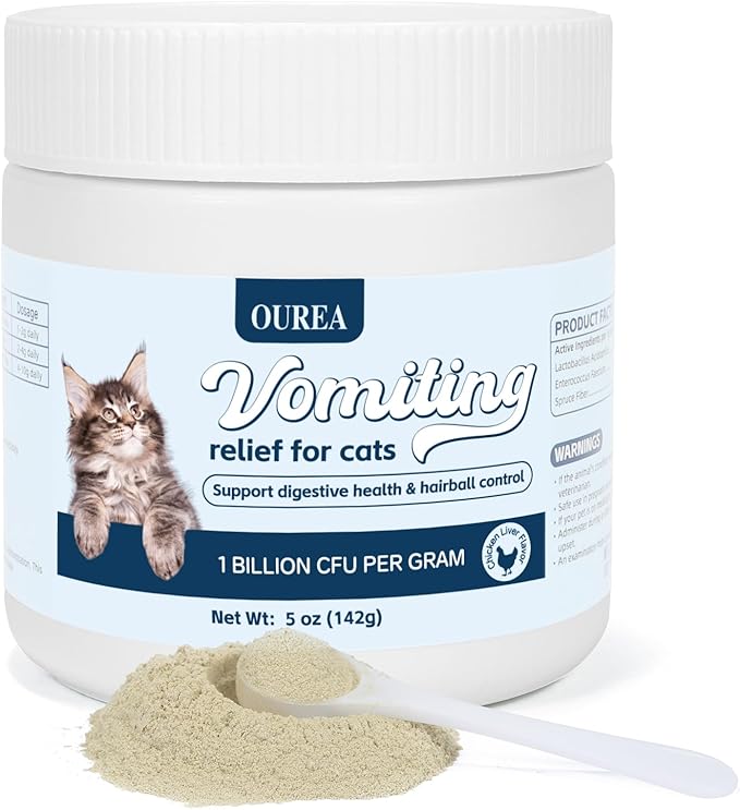 Cat Vomit Remedy, Vomiting Relief for Cats, Cat Vomiting Relief Supplement with Probiotic, Probiotic for Cats Relieves Dry Retching, Helps Expel Hairballs, and Supports Intestinal Health (5 oz)