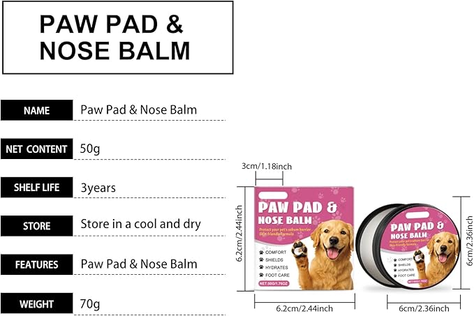 Paw Pad and Nose Balm, Deep Moisturizing Pet Care Formula, Skin-Friendly Protection for Dogs and Cats, Pink, 50g/1.76oz