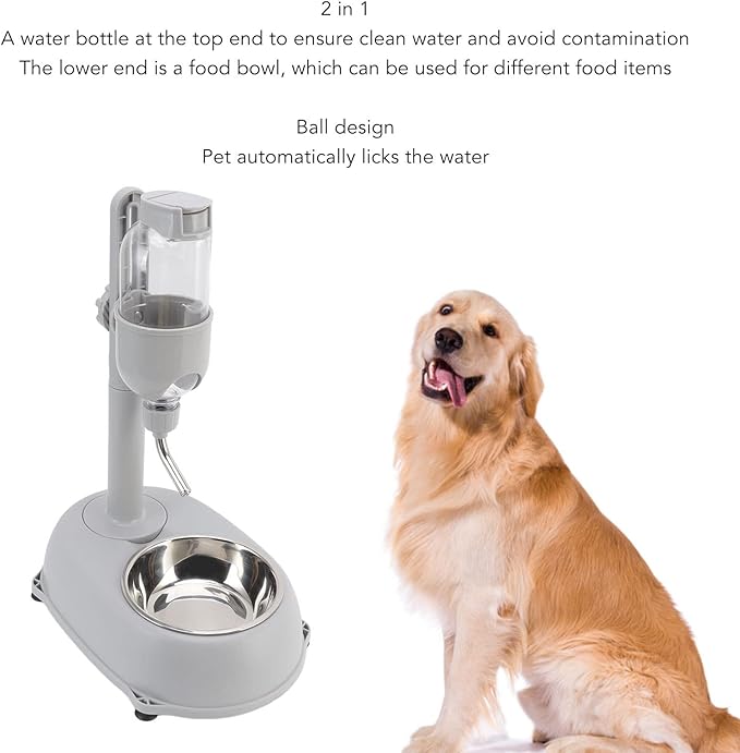2 in 1 500ml Large Dog Water Bowl Dispenser, PP and ABS Automatic Dog Water Dispenser, Adjustable Pet Standing Water Dispenser Bowl for Cats and Others, 11 x 7.7 x 15.4in