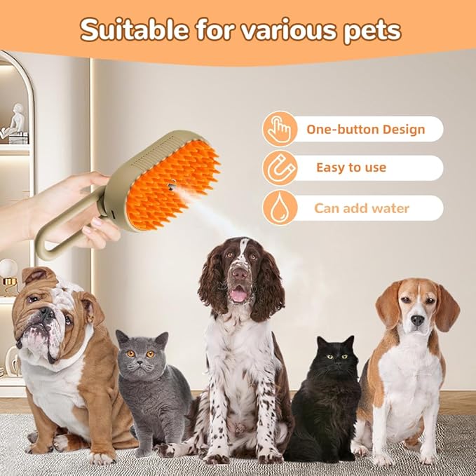 Cat Steam Brush, Steamy Pet Brush Water Brush for Cats and Dogs, Multifunctional Pet Hair Comb Cat Brush with Steam, Grooming Brush Spray Comb for Dogs and Cats (C- White)