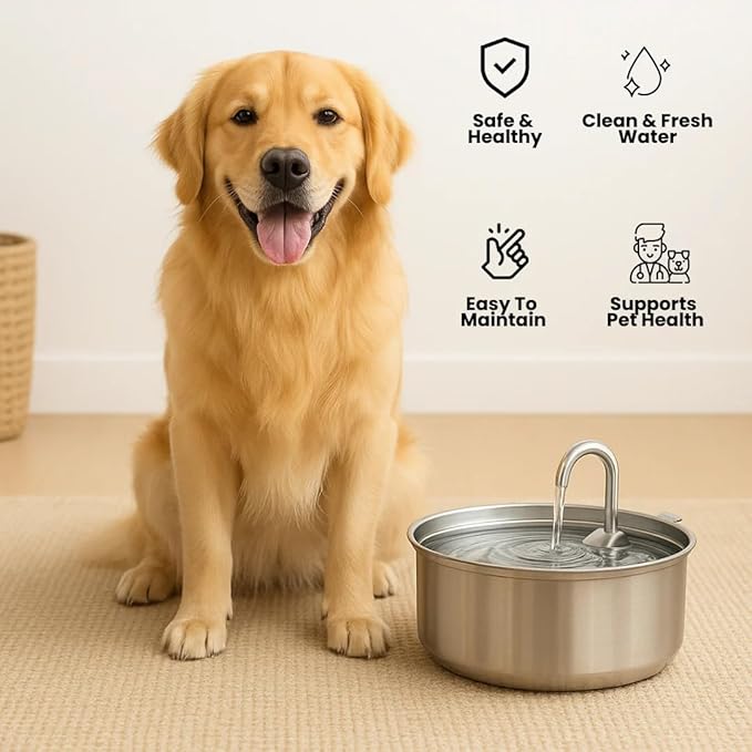 Dog Water Fountain, 4l/7l Doggy Fountain, Large Capacity Dog Water Fountain Stainless Steel, Silent Low-Noise Design, Multi-Filtration, LED Low‑Water Alert (2pcs+24 Filter)