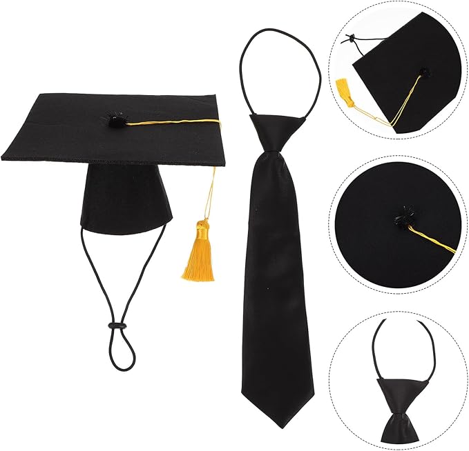 Dog Graduation Necktie and Pet Doctoral Hat Set, Decorative Puppy Tie and Graduation Cap Costume Accessories for Dogs and Cats, Party Apparel for Pet Supplies