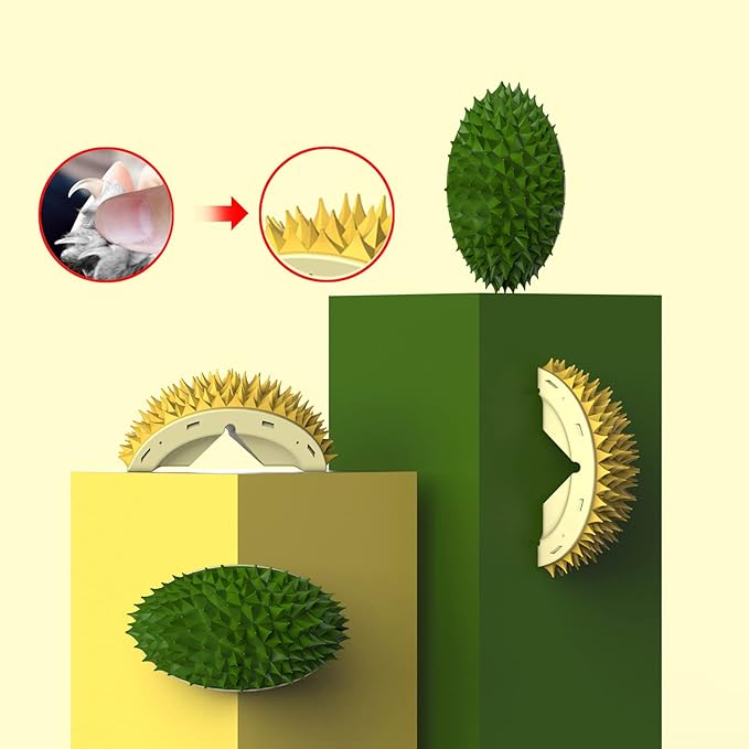 BestAlice 2 Pack Cat Self Groomer, Cute Durian Shape Wall Mounted Dog Cat Corner Scratcher, Wall Corner Groomers Brush Cat Massage Comb, Self-adhesive Cat Scratcher Pet Grooming Supply (Green+Yellow)