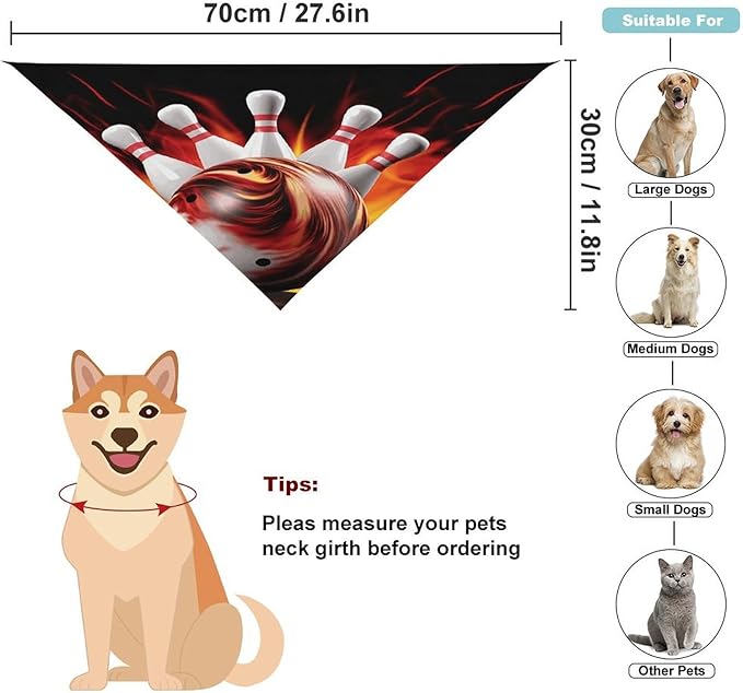 Dog Bandana Spring Pet Scarf Adjustable Triangle Bowling Ball1 Printing Dog Bib Washable Polyester Puppy Bandana for Small Medium Large Dogs Cat Birthday Party Supplies