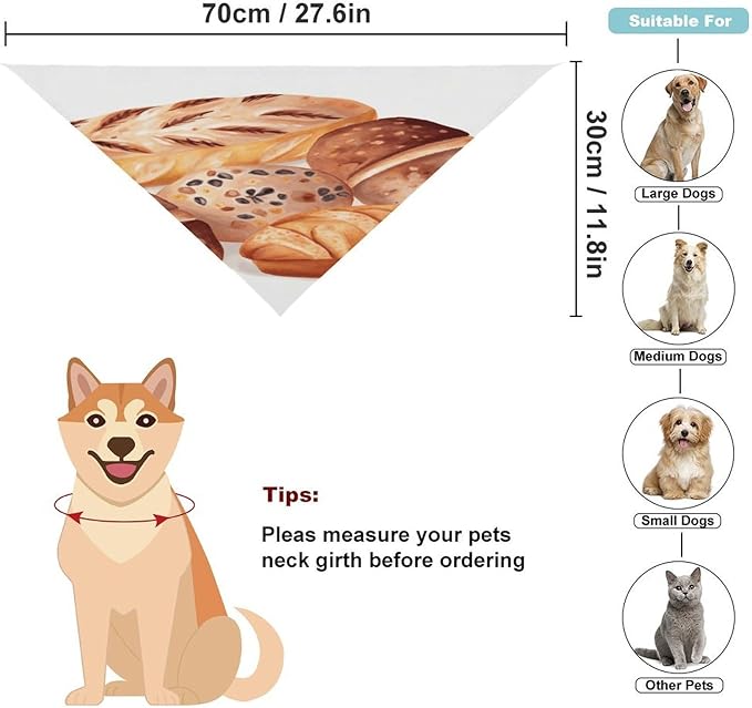 Dog Bandana Spring Pet Scarf Adjustable Triangle Painted Bread Printing Dog Bib Washable Polyester Puppy Bandana for Small Medium Large Dogs Cat Birthday Party Supplies