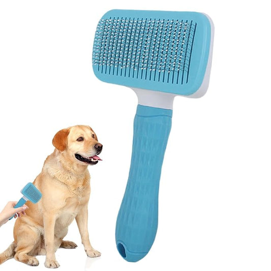 Cat Grooming Brush - 6 inch Self-Cleaning Slicker Comb for Dogs, Cats with Shedding and Massage Function, Undercoat Remover for Loose, Soft Grip Handle, Pet Care Grooming Tool