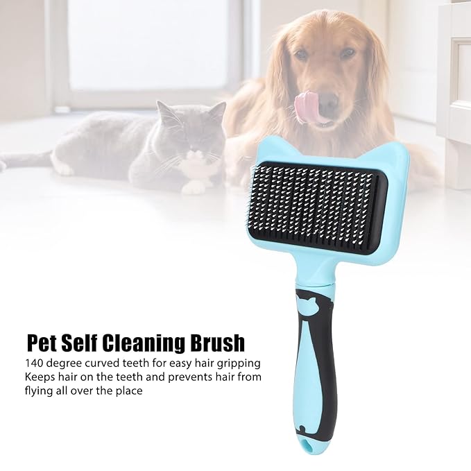 Cat Brush for Shedding, Cat Brushes for Indoor Cats, Cat Brush for Long or Short Haired Cats, Cat Grooming Brush Cat Comb for Pet Massage Removes Loose Hair and (Blue)