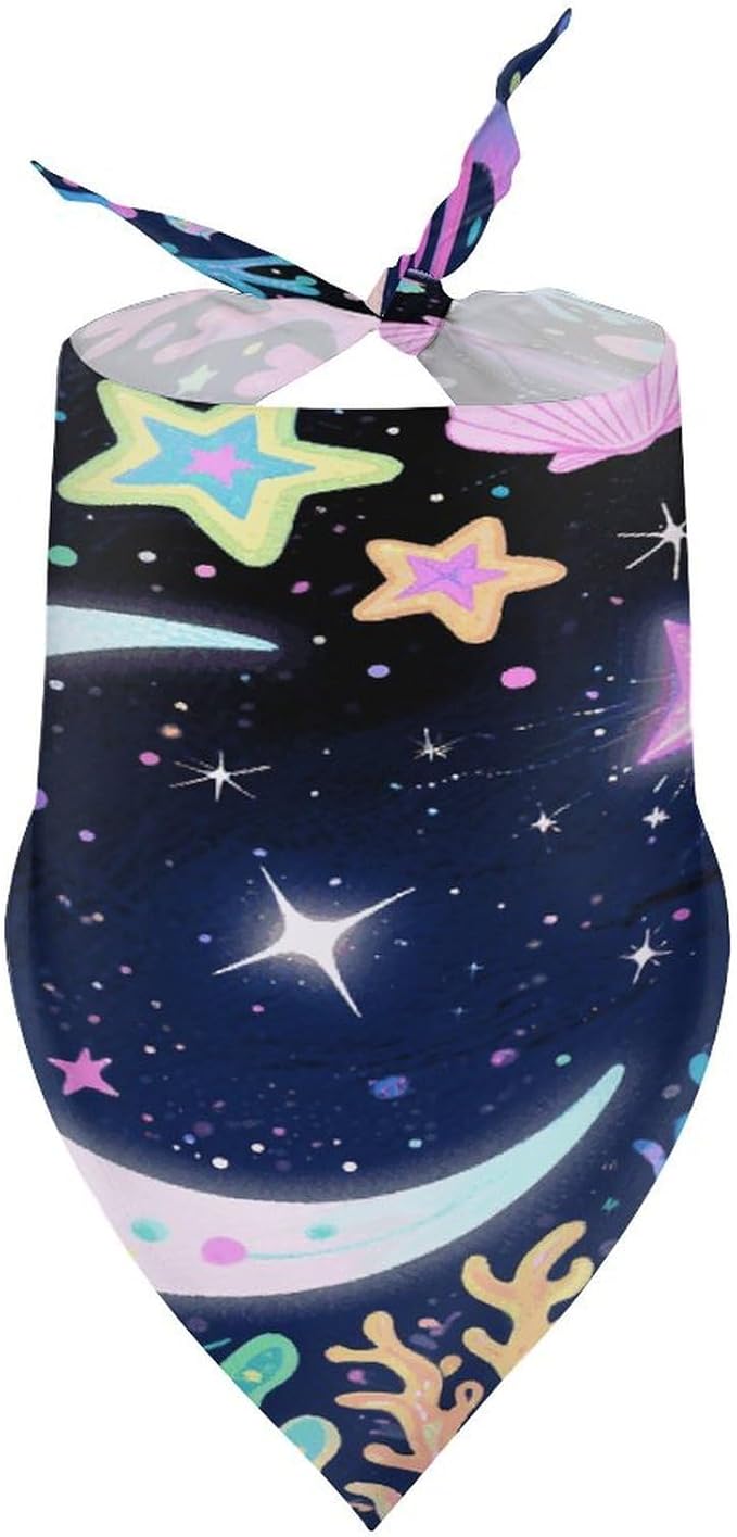 Dog Bandana Spring Pet Scarf Adjustable Triangle Star Ocean Pattern Printing Dog Bib Washable Polyester Puppy Bandana for Small Medium Large Dogs Cat Birthday Party Supplies