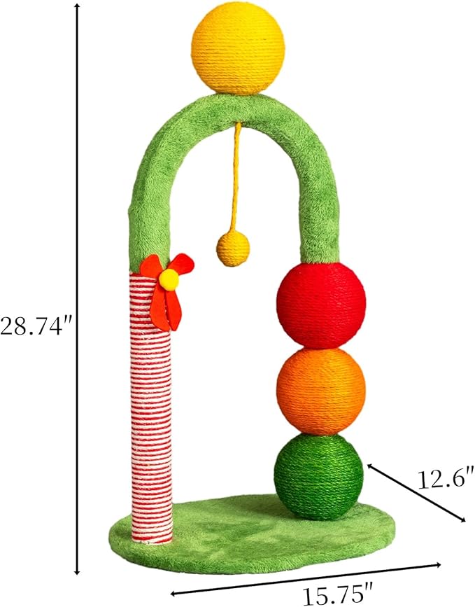 Outvita 29in Cat Tree Tower with Sisal Scratcher Balls, Cute Holiday Scratching Post with Danging Ball for Indoor Cats