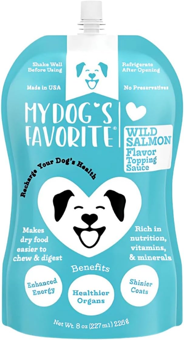My Dog's Favorite Organic Dog Food Topper - Wild Salmon Flavor Wet Dog Food Topper with Omega-3 & Vitamin E - Healthy Food Topper for Dogs - Supports Digestion, Immunity & Coat Health - 8oz
