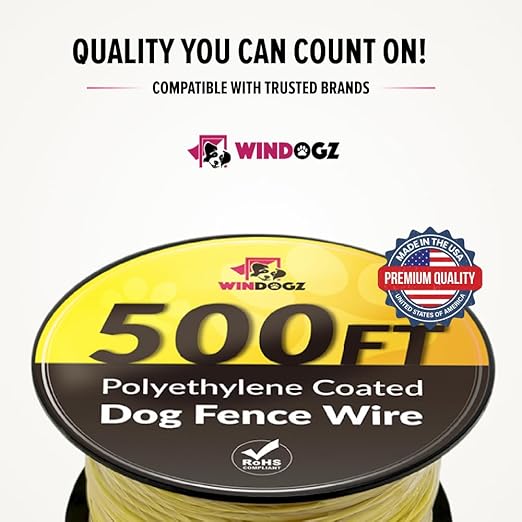 Dog Fence Wire for Electric Dog Fence System, 500 ft, Covers ¼ Acre Area, Easy to Install, Compatible with reputable Underground Fence Brands, Durable, 20 Gauge Wire .025 Polyethylene Coated
