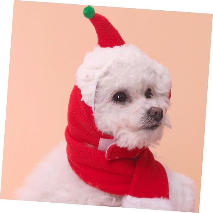 SOLUSTRE Pet Christmas Hat and Scarf Set Warm Decorative Headdress for Dogs and Cats Universal Winter Puppy Supplies