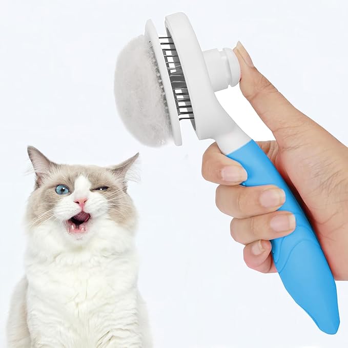 Self Cleaning Slicker Brush - Cat Brush Skin-Friendly Deshedding Grooming Massaging Tool for Long & Short Haired Pets, Cat Hair Brushes Easy Removes Undercoat for Dogs Cats Rabbits (2Pack Blue)