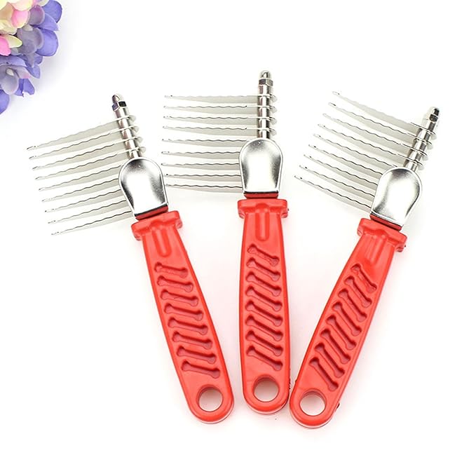 Dog Dematting Comb Rake Detangler Brush for Dogs Stainless Steel Grooming Comb Cats Pets Matted Fur Removal on Undercoat Tool Pet Supplies Red