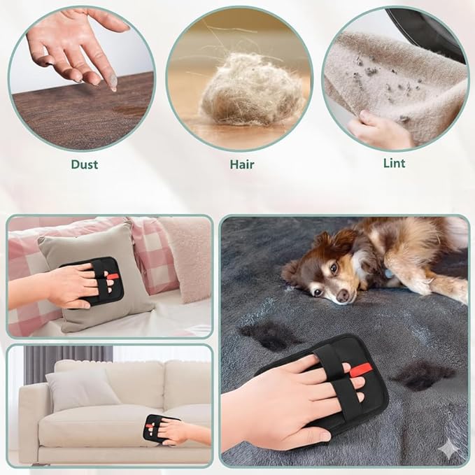 Newly Upgraded Pet Hair Removal Glove for Dogs & Cats, Reusable Electrostatic Pet Hair Glove, Pet Hair Remover Tool on Carpet, Clothing, Laundry, Couch, Car Seat, Black