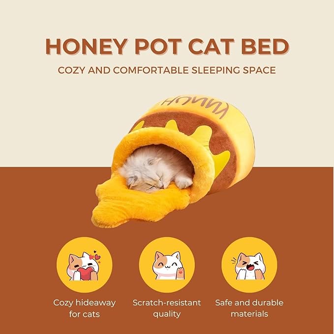 Honey Pot Cat Bed - Comfortable Memory Foam Pet Furniture with Removable Cushion - Stylish and Washable Cat Bed for Small Cats and Breeds