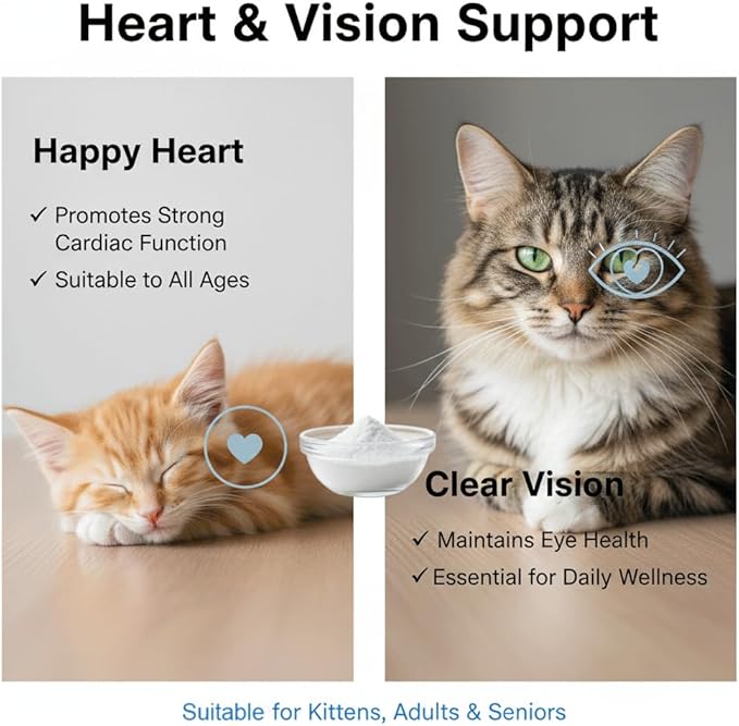 PurrVita Taurine for Cats,Taurine for Dogs,Kittysupps Cat Taurine Supplement for Heart & Eye Health - Premium Formula with Essential Vitamins for Adult Cats & Kittens