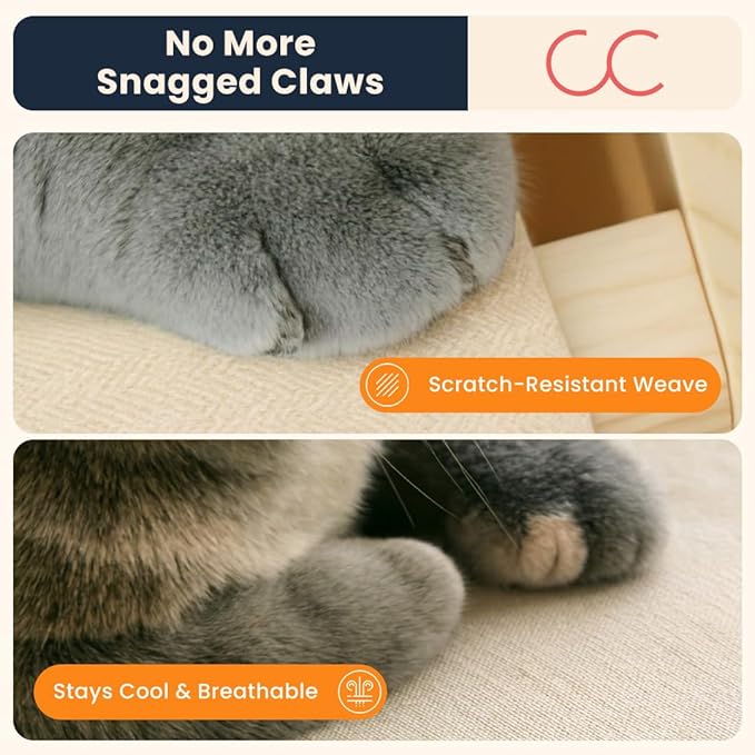 CallieCo Wooden Cat Hammock Bed, Modern Elevated Pet Lounger with Premium Wooden Frame & Breathable Fabric, Stylish Indoor & Outdoor Cat Bed for Cats & Small Dogs - Ivory