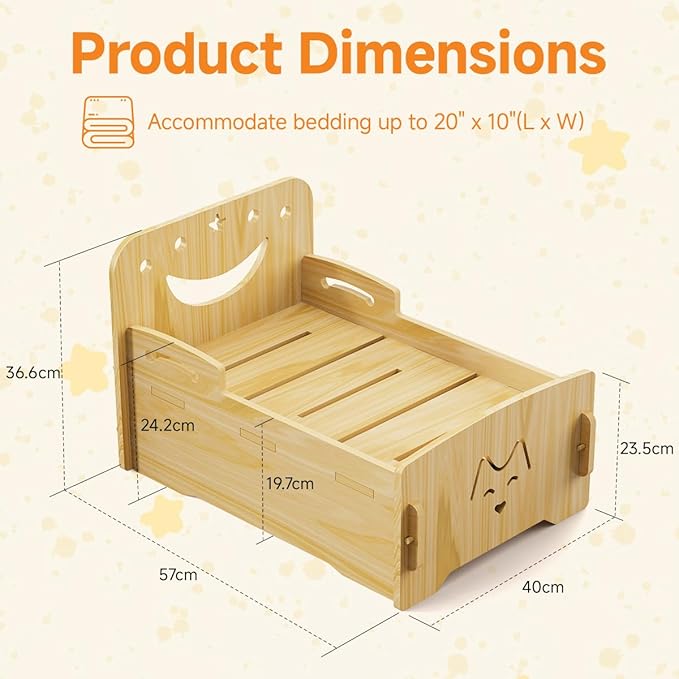 Wooden Cat Bed-Wooden Indoor Pet Bed for Cats, Dogs, Rabbits, Kittens and Small Animals Without Mattress，Easy Assembly
