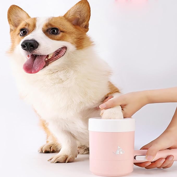 Dog Paw Cleaner, 360° Rotating Semi-automatic Dog Cat Paw Washer Cup Pet Brushes Pet Foot Cleaner with Detachable Soft Silicone Brush (Red)