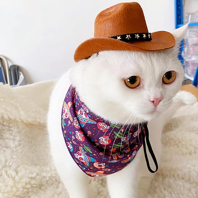 Pet Dog Hat Cat Cowboy Hat Decorative Black Ribbon Plush Band Medium Size Party Headwear for Dogs and Cats Pet Supplies