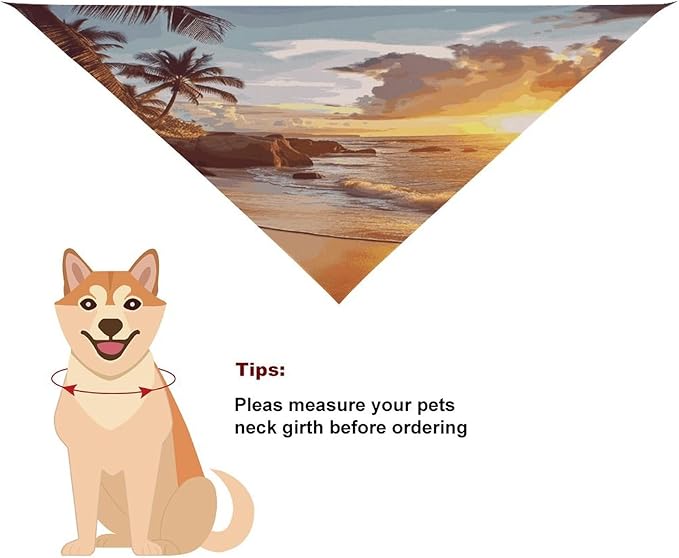 Dog Bandana Spring Pet Scarf Adjustable Triangle Tropical Beach at Sunset Printing Dog Bib Washable Polyester Puppy Bandana for Small Medium Large Dogs Cat Birthday Party Supplies