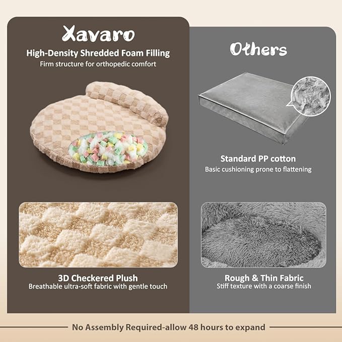 Orthopedic Dog Bed for Medium Small Dogs and Cats Calming Pillow Pet Couch Sofa Puppy Bed with Removable Washable Cover Oval 3D Checkered Plush Pet Furniture 30x25x7 Indoor Beige