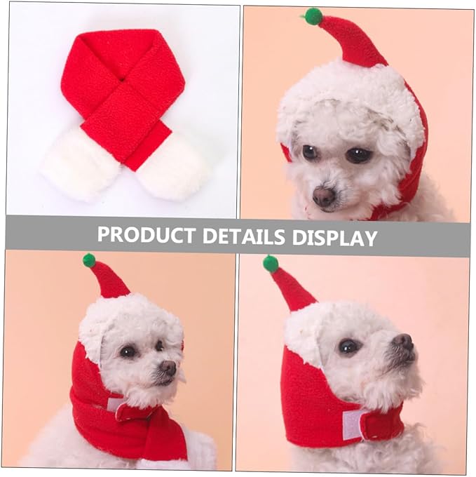 SOLUSTRE Pet Christmas Hat and Scarf Set Warm Decorative Headdress for Dogs and Cats Universal Winter Puppy Supplies
