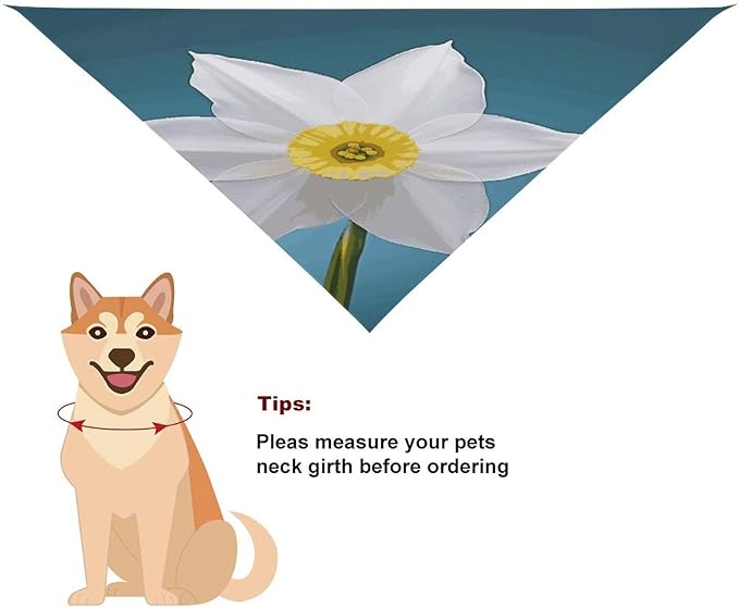 Dog Bandana Spring Pet Scarf Adjustable Triangle White Daffodil Printing Dog Bib Washable Polyester Puppy Bandana for Small Medium Large Dogs Cat Birthday Party Supplies