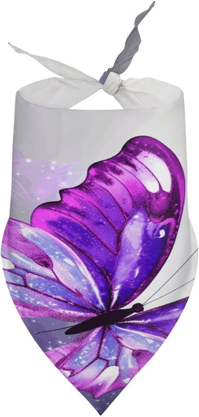 Dog Bandana Spring Pet Scarf Adjustable Triangle Purple Butterfly Printing Dog Bib Washable Polyester Puppy Bandana for Small Medium Large Dogs Cat Birthday Party Supplies
