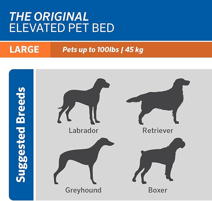 Coolaroo Original Elevated Dog Bed - Breathable Off-The-Ground Pet Bed with Cooling Fabric, Joint Relief & Moisture-Resistant Fabric, 100% Recyclable, Easy Clean, Grey, Large