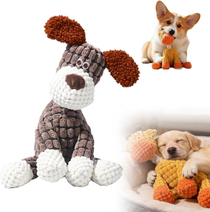 2026 New Dog Toys, Indestructible Plush Dog Toy for Aggressive Chewers, Interactive Squeaky Soft Puppy Chew Toy, Durable Teething Toys for Small Medium Large Dogs (Brown, 1pcs)