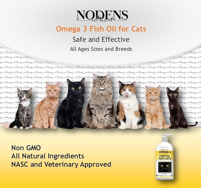 Nodens Natural Fish Oil for Cats Skin & Coat - 100% Pure Omega 3 Fish Oil for Dandruff & Hairballs - Cat Vitamins and Supplements Fish Oil Liquid for Joint Inflammation, Immune Support & Digestion