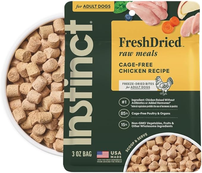 Instinct FreshDried Bites, Natural Freeze-Dried Dog Food, Grain Free - Cage-Free Chicken, 3 oz. Bag