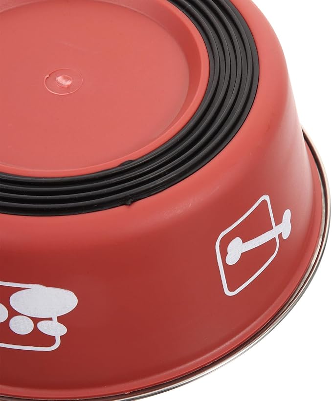 Stainless Steel Dog Feeding Bowl Non-Skid Medium Size Brick Red Pet Food and Water Dish for Household Use Puppy Feeder Spill-Proof Pet Supply