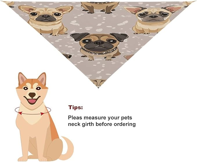 Dog Bandana Spring Pet Scarf Adjustable Triangle Cute Chihuahua Pug Pattern Printing Dog Bib Washable Polyester Puppy Bandana for Small Medium Large Dogs Cat Birthday Party Supplies
