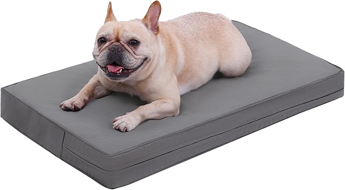 Vonabem Waterproof Dog Bed Medium Crate Pad 30 inch Outdoor Leather Puppy Bed with Washable Removable Cover Reversible, Orthopedic Pet Beds Durable Anti-Slip Kennel Pads Wipeable 29"x18" Grey