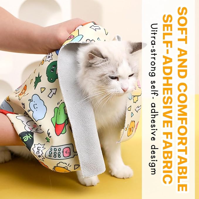 31.2" Self-Adherent Cat Wrap for Cutting Nails, Anti-Runaway Scratch Bitten Adjustable Cat Swaddle Wrap for Stress-Free Nail Trimming,Bathing,Cat Grooming Supplies
