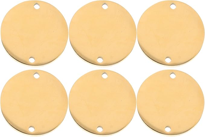 6pcs Stainless Steel Round Id Tags Double Hole Polished Metal Stamping Blanks 20mm for Pet Collar Engraving, Anti-Lost Dog Name Tags DIY Supplies