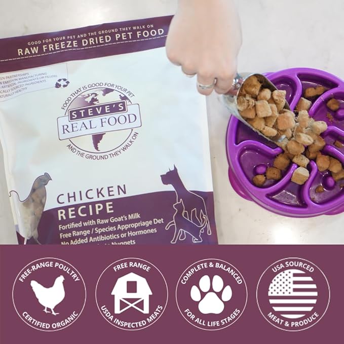 Steve's Real Food Freeze-Dried Raw Nuggets 2-Pack - Chicken Recipe - Raw Pet Food for Dogs and Cats - 20 oz in Each Bag