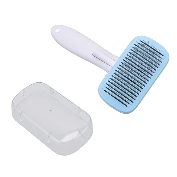 Cat Brush For Shedding, De Shedding Brush Dog Hair Dogs Cats Grooming Tool Self Cleaning Slicker Hair For Rabbit Massage Removes Loose Undercoat (Steel Wire Blue)