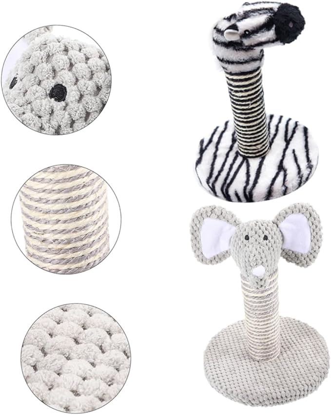 Alipis 2pcs Cat Scratching Posts Set with Natural Sisal Rope, Comfortable and Wear-Resistant Scratcher for Indoor Cats, Small Elephant and Zebra Design for Daily Kitten Use