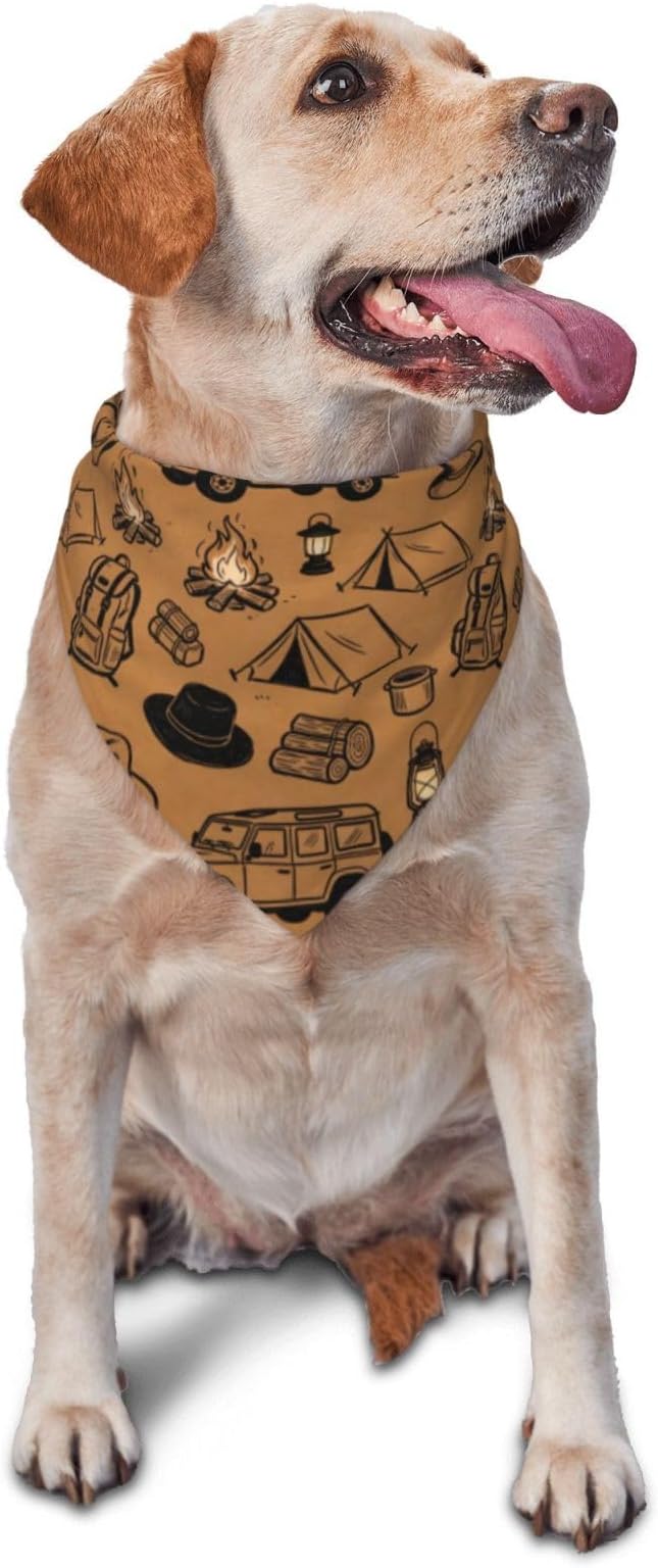 Happy Camper Summer Dog Bandana，Adorable Puppy Accessory for the avid Camper ，Pet Neckerchief for Pets Daily Wear Photo Prop Party Supplies,Funny Cute Dog Bandana (Brown-1)