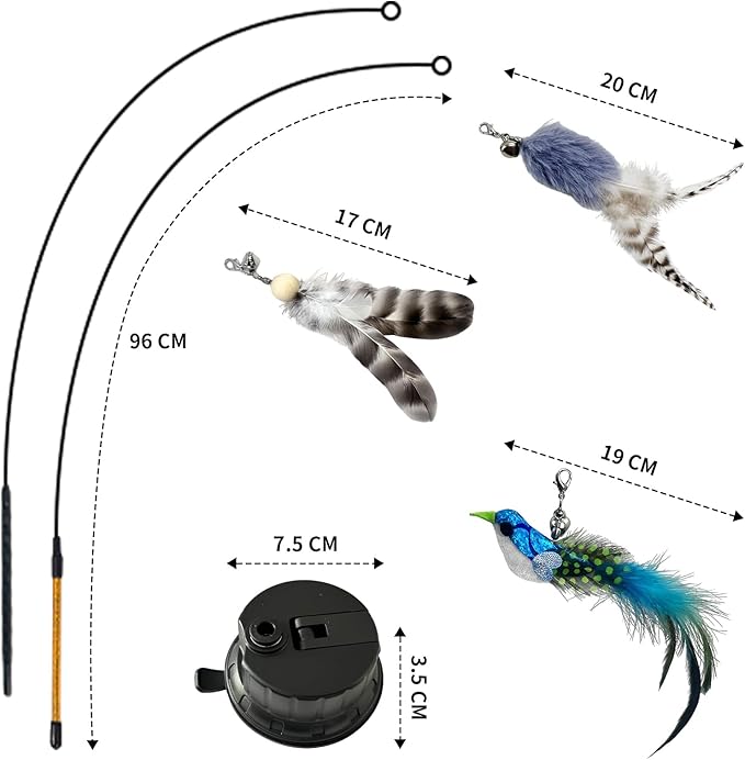 Interactive cat Feather Toy, Fishing Rod Feather Toy, Replaces Simulated Bird Feathers, Reinforced Suction Cup, Suitable for Indoor use.