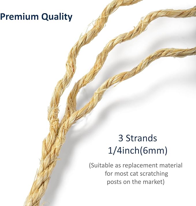 WePet Cat Natural Sisal Rope for Scratching Post Tree Replacement, Hemp Rope for Repairing, Recovering or DIY Scratcher, Natural Color, 50FT