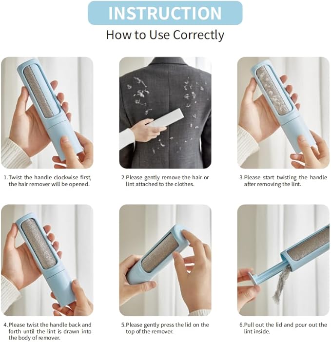 Pet Hair Remover Roller – 360° Self-Cleaning, Reusable Lint Roller for Pet Hair on Couch, Clothes, Car & Bed – Dog & Cat Fur Remover Brush – Blue