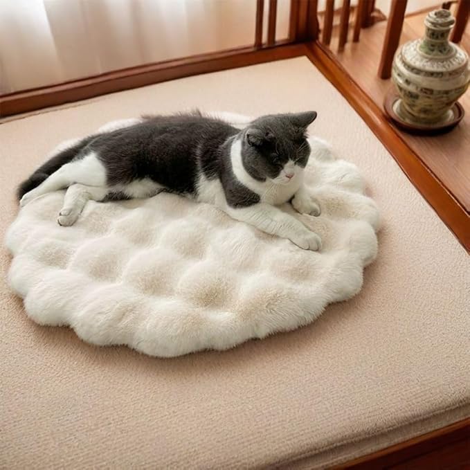 Pet Cushion Pad, Self-Warming Faux Fur Dog and Cat Bed for Indoor Pets, Cozy Plush Round Kennel Pad for Cage with Non-Slip Bottom, Winter Cat Mat Bed for Kneading (Grey,19.7in Round)