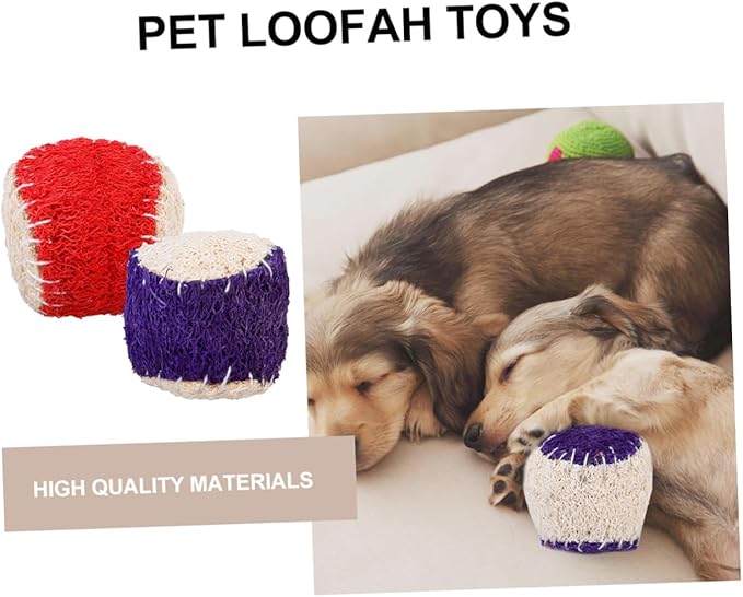 Toyvian 2pcs Natural Loofah Dog Tennis Balls Chew Sturdy Pet Training Supplies for Puppy and Adult Dogs Random Color